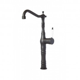 VintageBlack Porselen Kollu Mat Siyah Çanak Lavabo Bataryası – 360° Döner Başlık, Su Tasarruflu