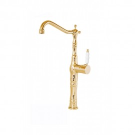 VintageGold Porselen Kollu Gold Çanak Lavabo Bataryası – 360° Döner Başlık, Su Tasarruflu
