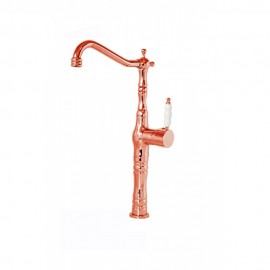 VintageRose Porselen Kollu Rose Gold Çanak Lavabo Bataryası – 360° Döner Başlık, Su Tasarruflu