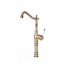 AntiqueBasin Porselen Kollu Antik Eskitme Çanak Lavabo Bataryası – 360° Döner Başlık, Su Tasarruflu