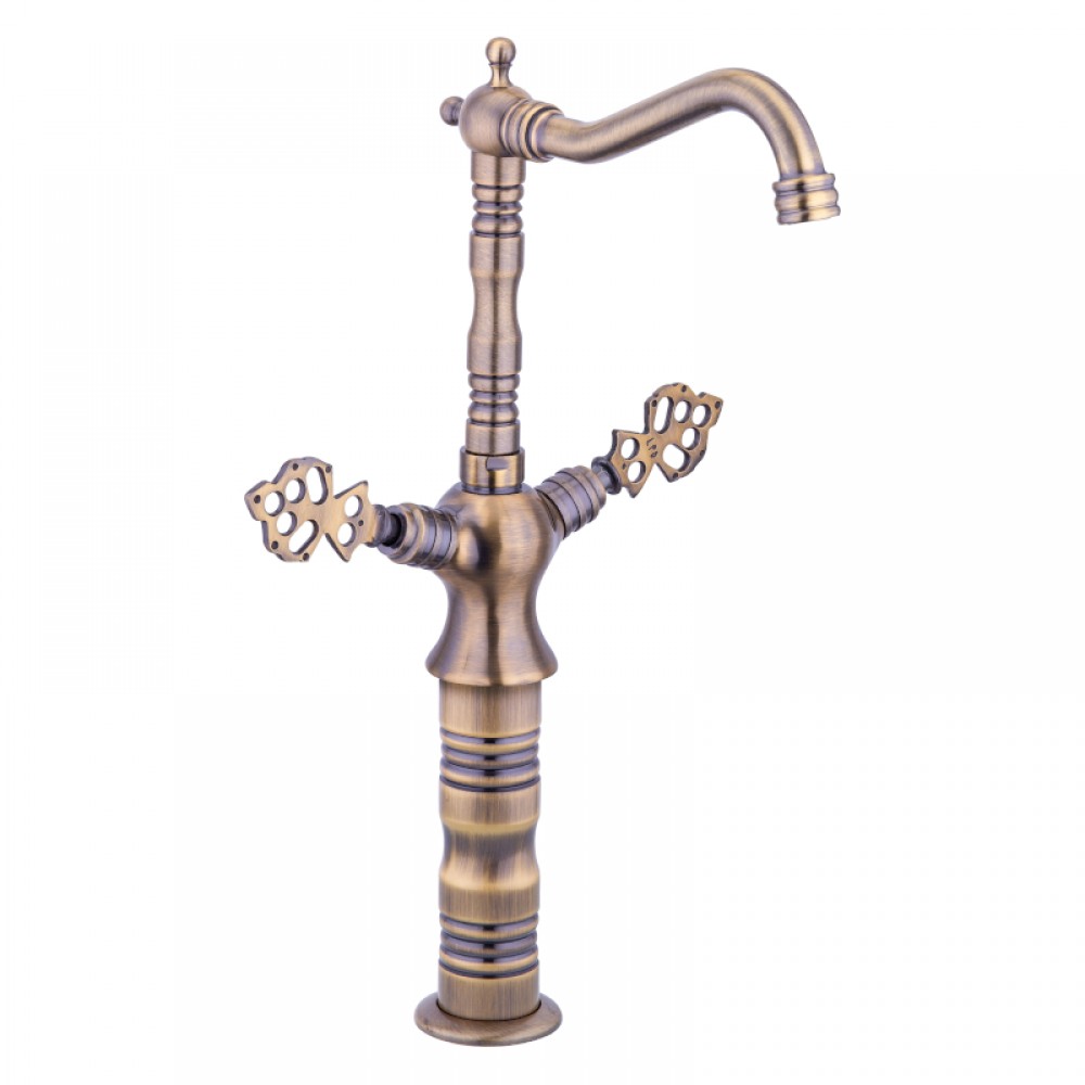 AntiqueCurve Antik Eskitme Çanak Lavabo Bataryası – Eskitme Gövde, 360° Döner Borulu