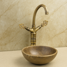 Heritage360 Antik Eskitme Çanak Lavabo Bataryası – 360° Döner Borulu
