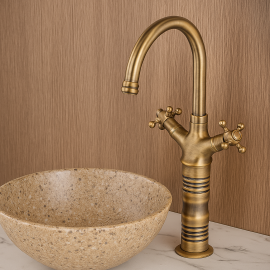 Royal360 Antik Eskitme Çanak Batarya – 360° Döner Borulu, Klasik Çift Topuz Kollu