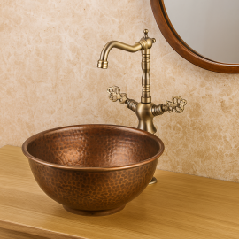 AntiqueCurve Antik Eskitme Çanak Lavabo Bataryası – Eskitme Gövde, 360° Döner Borulu