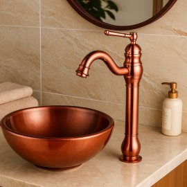 RoseLine Döner Borulu Rose Gold Bakır Çanak Lavabo Bataryası