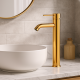 ElegantGold Uzun Ağızlı Gold Çanak Lavabo Bataryası – Su Tasarruflu Pirinç Gövde