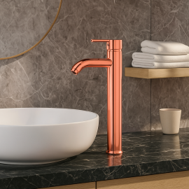 ElegantRose Uzun Ağızlı Rose Gold Çanak Lavabo Bataryası – Su Tasarruflu Pirinç Gövde