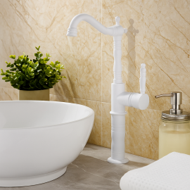 Valente Mat Beyaz Çanak Lavabo Bataryası – Klasik Seramik Kollu, Yüksek Model