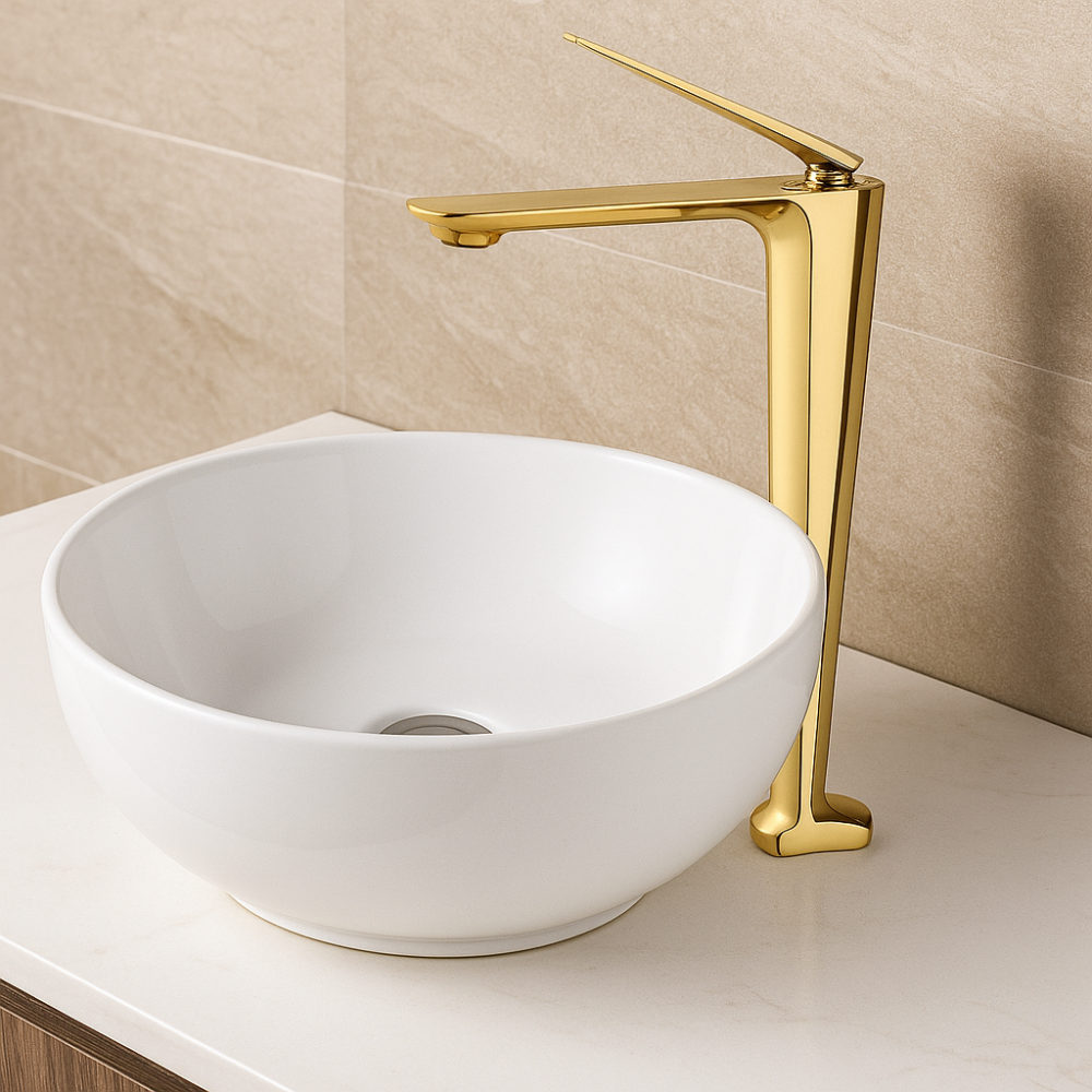 Aurora Gold Çanak Lavabo Bataryası – Parlak Altın Kaplama, Yüksek Model Aurora Gold Çanak Lavabo Bataryası – Parlak Altın Kaplama, Yüksek Model