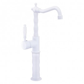 Valente Mat Beyaz Çanak Lavabo Bataryası – Klasik Seramik Kollu, Yüksek Model