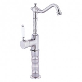 Valente Inox Çanak Lavabo Bataryası – Klasik Seramik Kollu, Yüksek Model